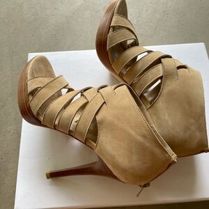 Stuart Weitzman Suede Platform Bootie Strappy Sandals